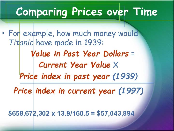 Comparing Prices over Time • For example, how much money would Titanic have made