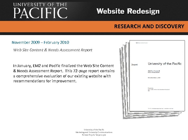 RESEARCH AND DISCOVERY November 2009 – February 2010 Web Site Content & Needs Assessment