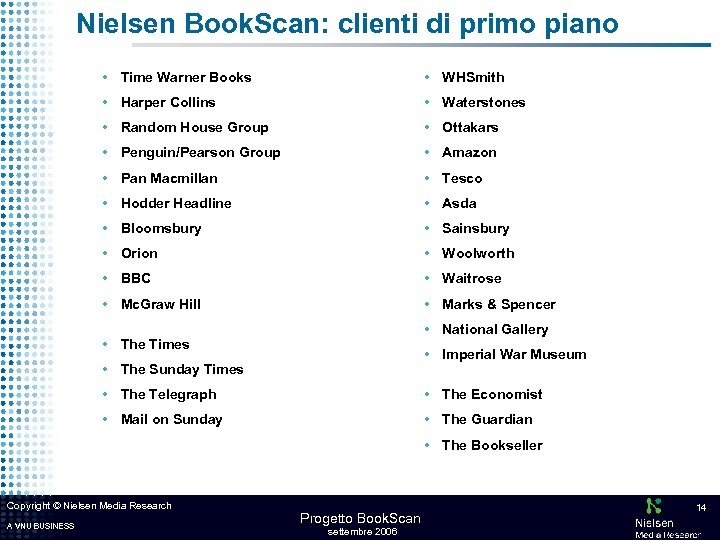 Nielsen Book. Scan: clienti di primo piano • Time Warner Books • WHSmith •