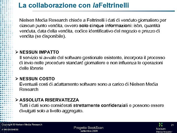 La collaborazione con la. Feltrinelli Nielsen Media Research chiede a Feltrinelli i dati di