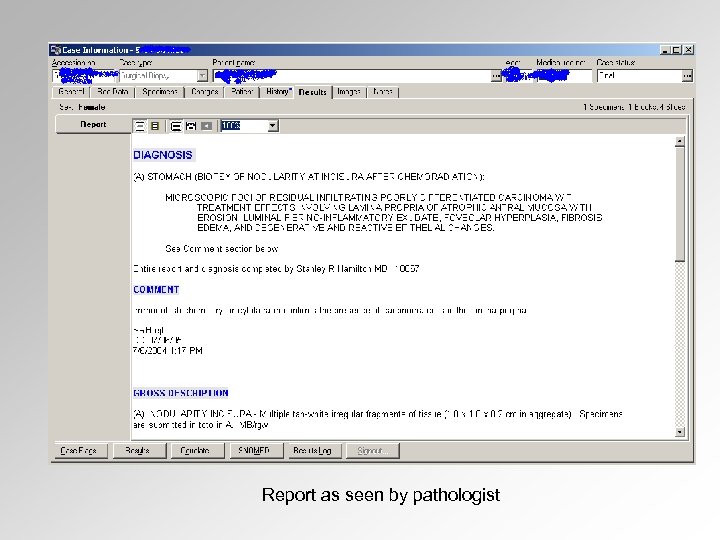 Report as seen by pathologist 