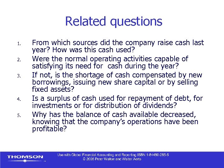 Related questions 1. 2. 3. 4. 5. From which sources did the company raise