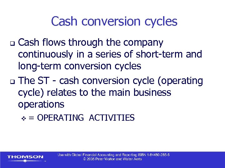 Cash conversion cycles Cash flows through the company continuously in a series of short-term