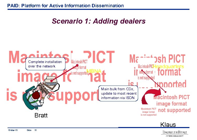 PAID: Platform for Active Information Dissemination Scenario 1: Adding dealers Complete installation over the