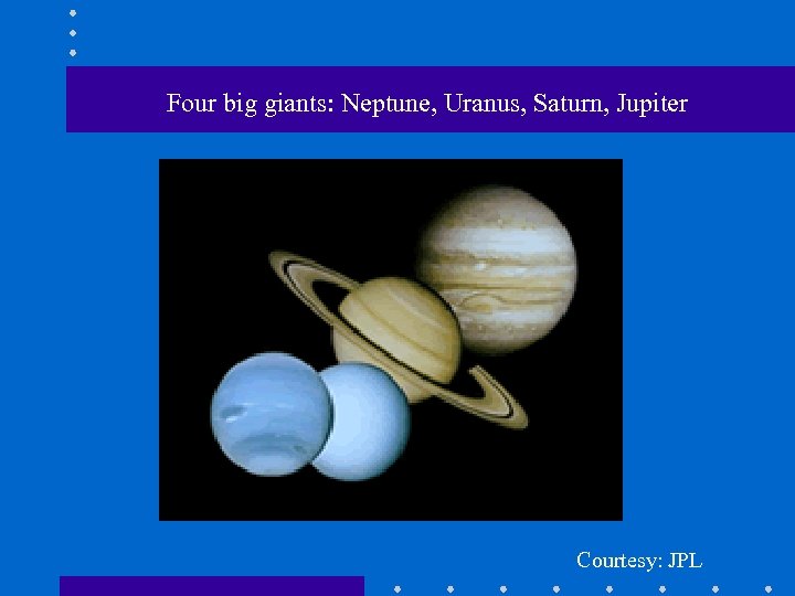 Four big giants: Neptune, Uranus, Saturn, Jupiter Courtesy: JPL 
