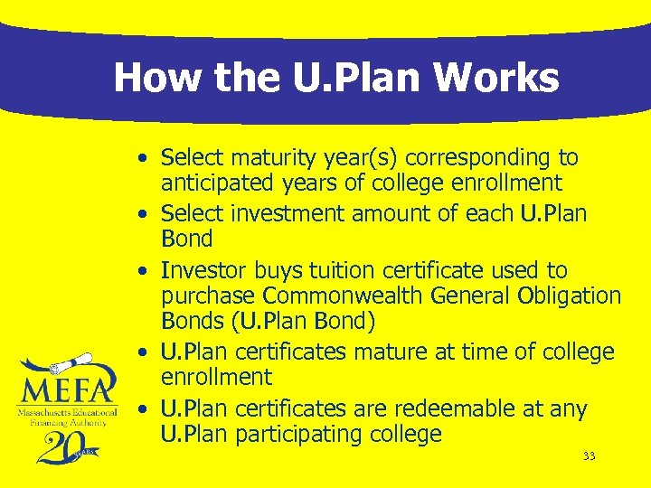 How the U. Plan Works • Select maturity year(s) corresponding to anticipated years of