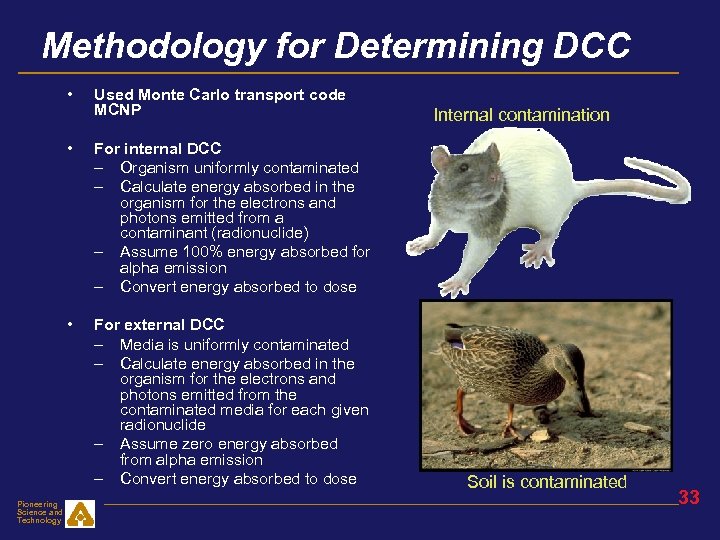 Methodology for Determining DCC • Used Monte Carlo transport code MCNP • Pioneering Science