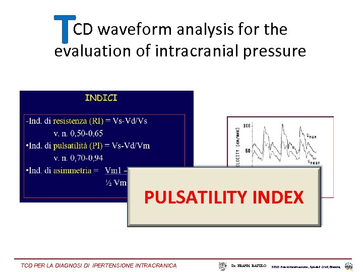 T CD waveform analysis for the evaluation of intracranial pressure PULSATILITY INDEX TCD PER