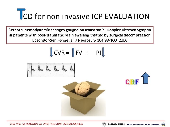 TCD for non invasive ICP EVALUATION Cerebral hemodynamic changes gauged by transcranial Doppler ultrasonography