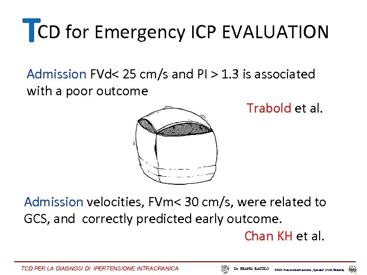 TCD for Emergency ICP EVALUATION Admission FVd< 25 cm/s and PI > 1. 3