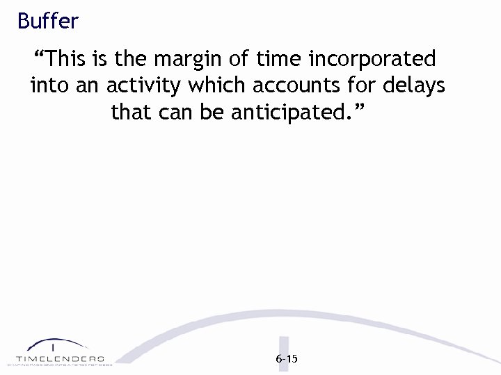 Buffer “This is the margin of time incorporated into an activity which accounts for