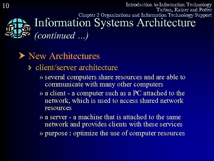 10 Introduction to Information Technology Turban, Rainer and Potter Chapter 2 Organizations and Information