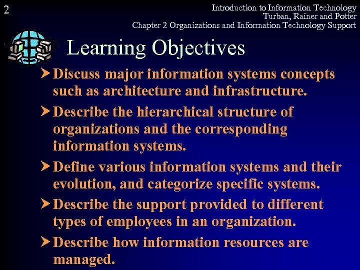 2 Introduction to Information Technology Turban, Rainer and Potter Chapter 2 Organizations and Information