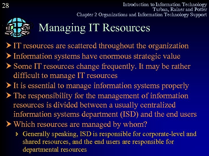 28 Introduction to Information Technology Turban, Rainer and Potter Chapter 2 Organizations and Information