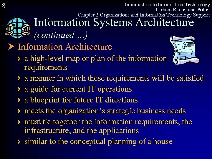 8 Introduction to Information Technology Turban, Rainer and Potter Chapter 2 Organizations and Information