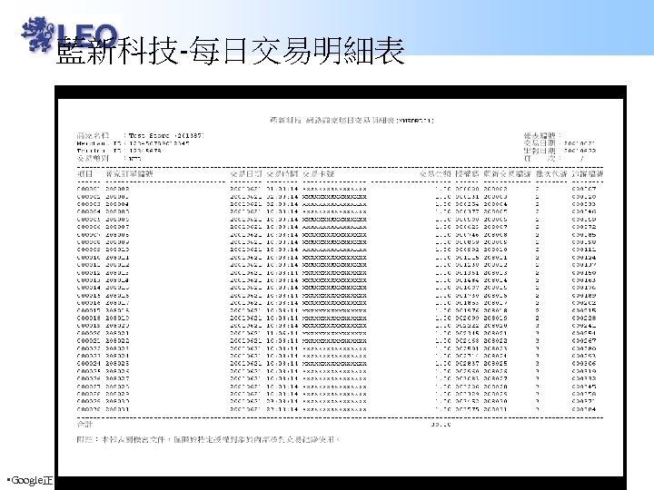 藍新科技-每日交易明細表 • Google正式授權代理商：國眾電腦股份有限公司 服務專線 (02)2799 -6789分機 2613 