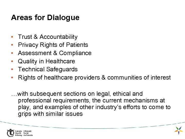 Areas for Dialogue • • • Trust & Accountability Privacy Rights of Patients Assessment