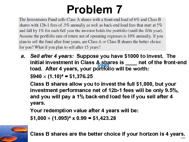 Problem 7 a. Sell after 4 years: Suppose you have $1000 to invest. The