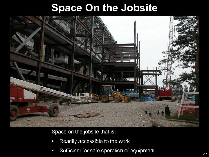 Space On the Jobsite Space on the jobsite that is: • Readily accessible to