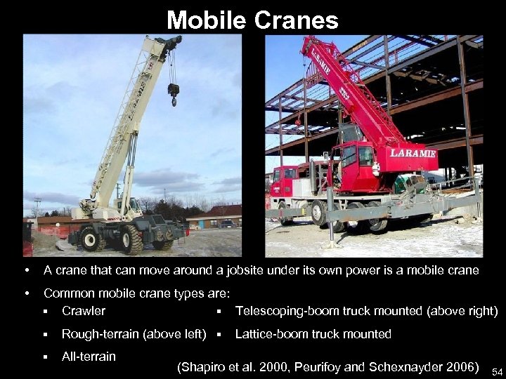 Mobile Cranes • A crane that can move around a jobsite under its own