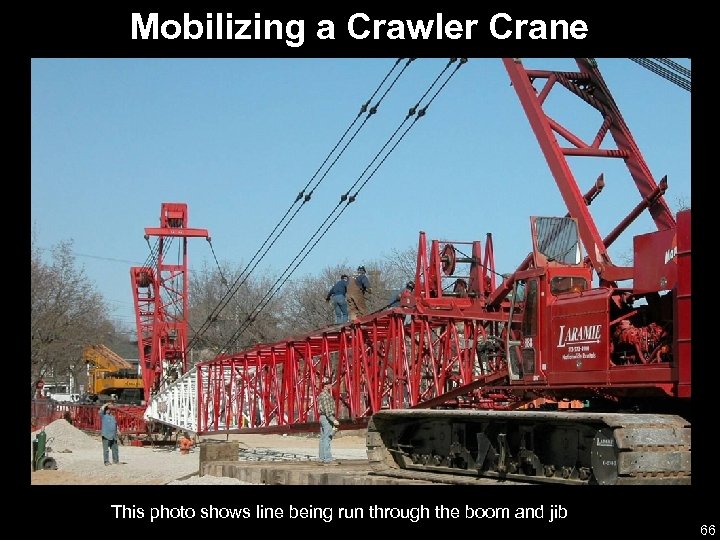 Mobilizing a Crawler Crane This photo shows line being run through the boom and