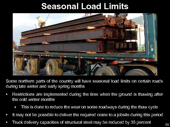 Seasonal Load Limits Some northern parts of the country will have seasonal load limits