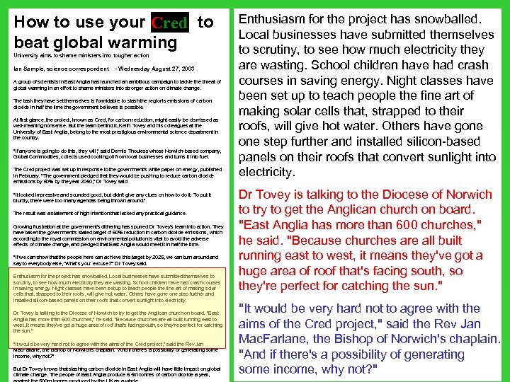 How to use your to Cred beat global warming University aims to shame ministers