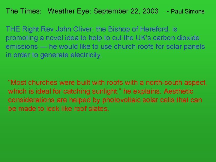 The Times: Weather Eye: September 22, 2003 - Paul Simons THE Right Rev John