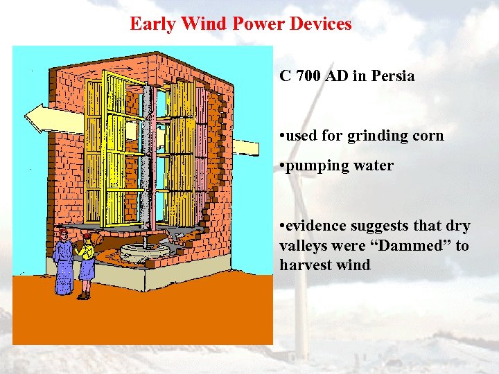 Early Wind Power Devices C 700 AD in Persia • used for grinding corn