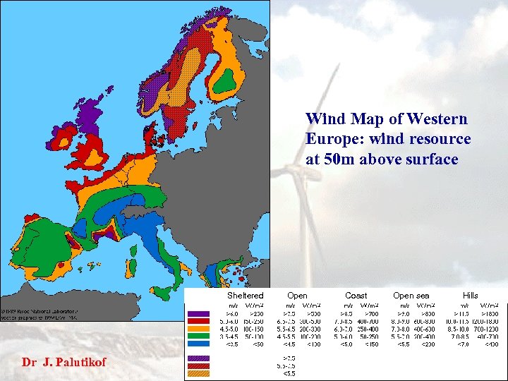Wind Map of Western Europe: wind resource at 50 m above surface Sheltered Dr