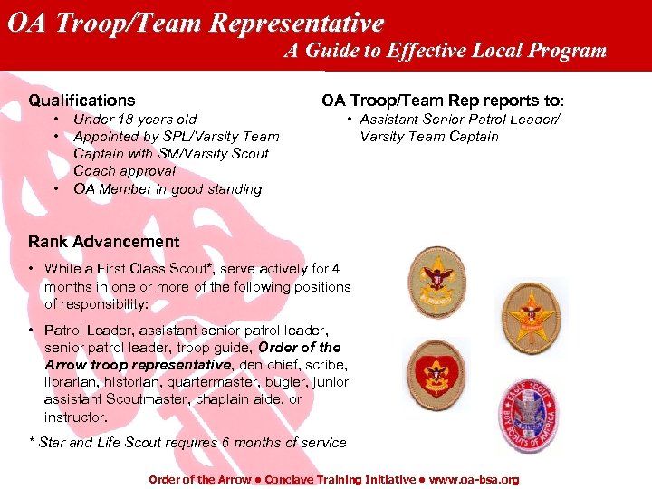 OA Troop/Team Representative A Guide to Effective Local Program Qualifications OA Troop/Team Rep reports