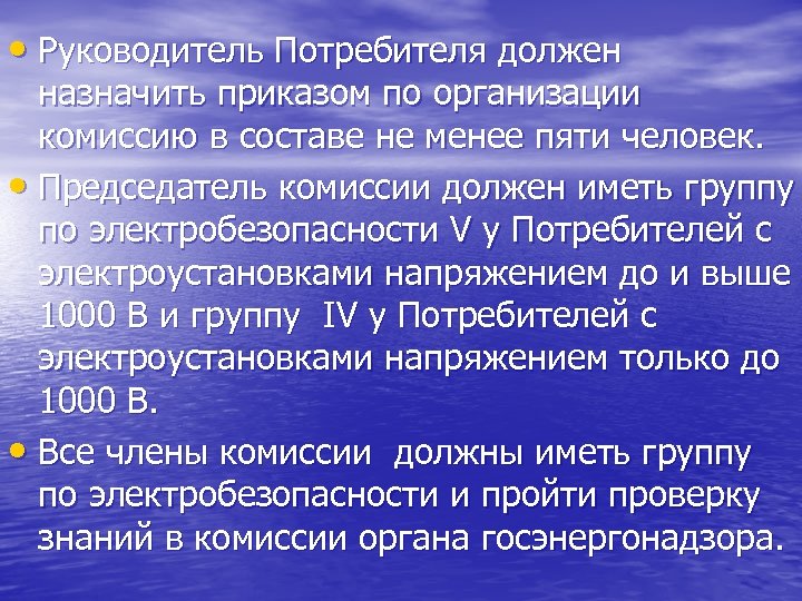  • Руководитель Потребителя должен назначить приказом по организации комиссию в составе не менее
