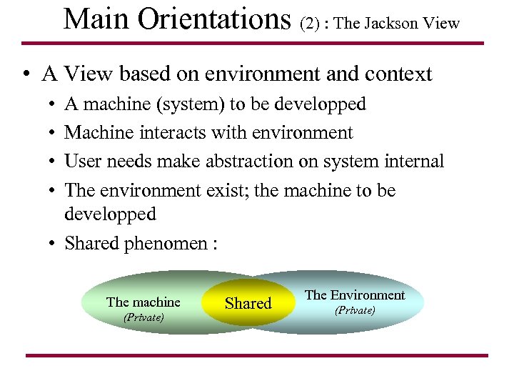 Main Orientations (2) : The Jackson View • A View based on environment and