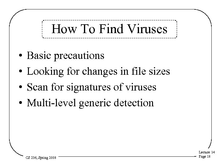 How To Find Viruses • • Basic precautions Looking for changes in file sizes