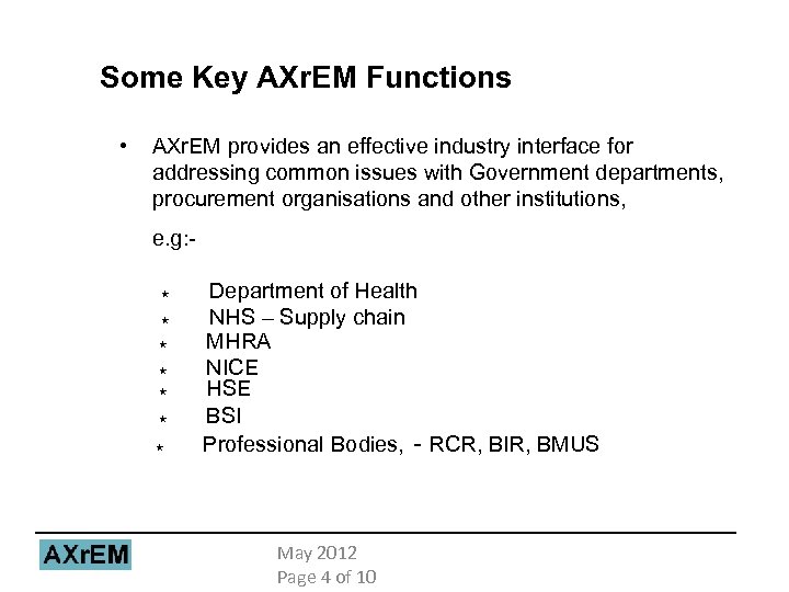 Some Key AXr. EM Functions • AXr. EM provides an effective industry interface for