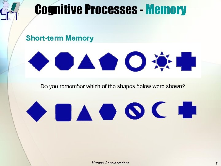 Cognitive Processes - Memory Short-term Memory Do you remember which of the shapes below