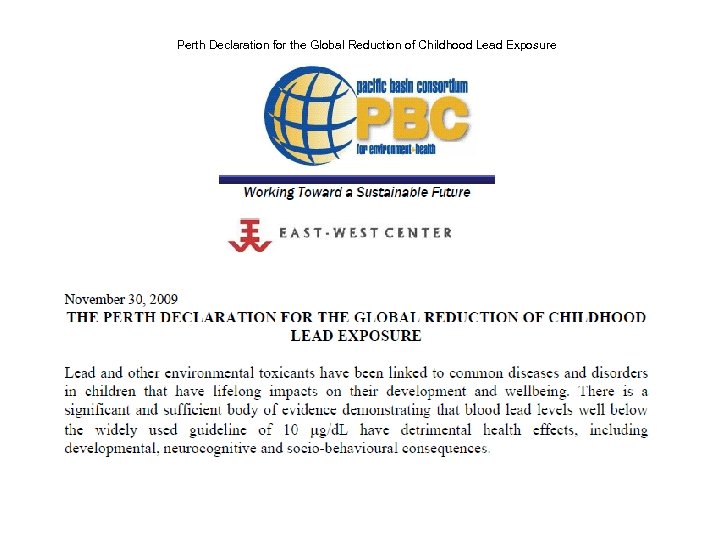 Perth Declaration for the Global Reduction of Childhood Lead Exposure 