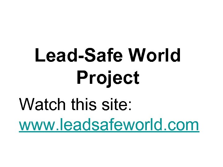 Lead-Safe World Project Watch this site: www. leadsafeworld. com 