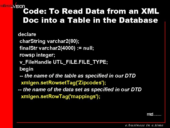 Code: To Read Data from an XML Doc into a Table in the Database
