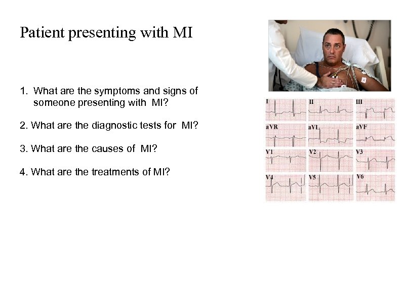 Patient presenting with MI 1. What are the symptoms and signs of someone presenting