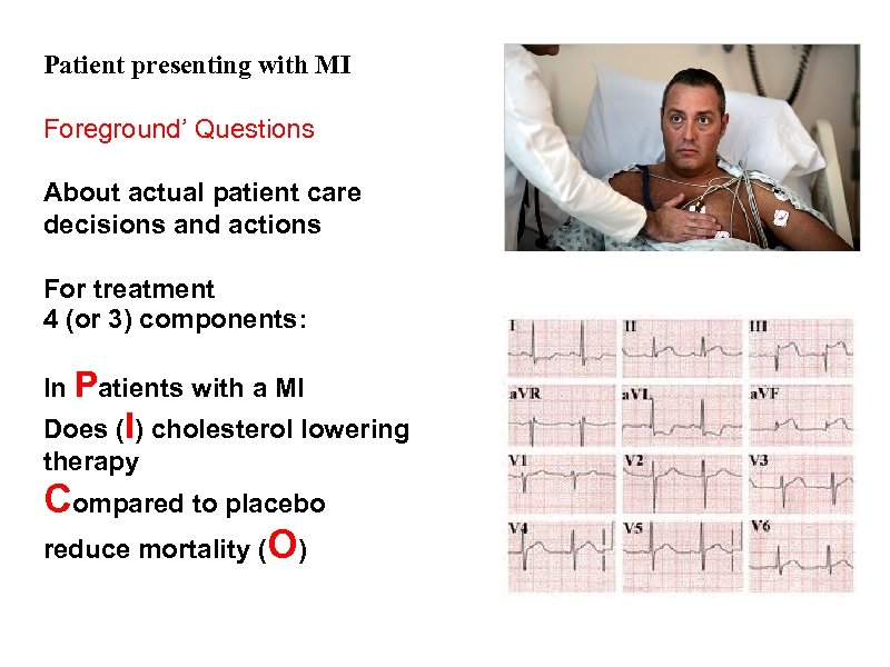 Patient presenting with MI Foreground’ Questions About actual patient care decisions and actions For