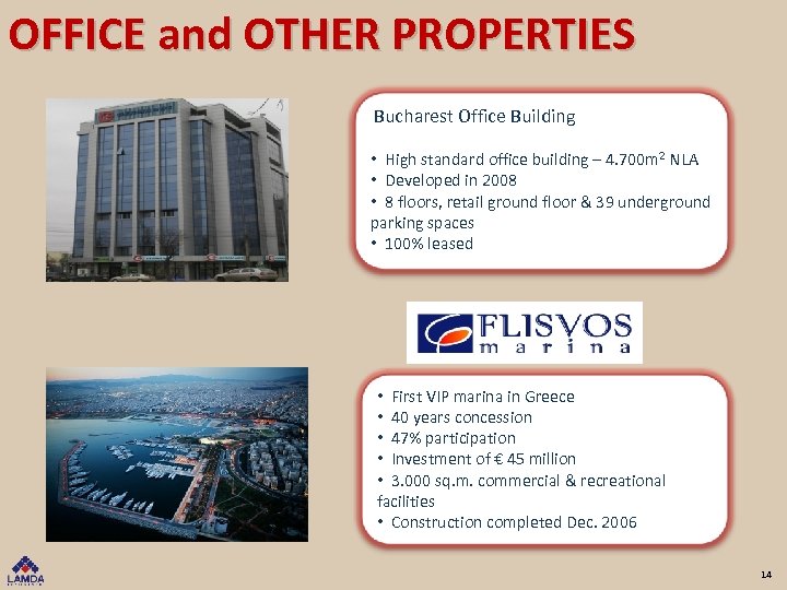 OFFICE and OTHER PROPERTIES Bucharest Office Building • High standard office building – 4.