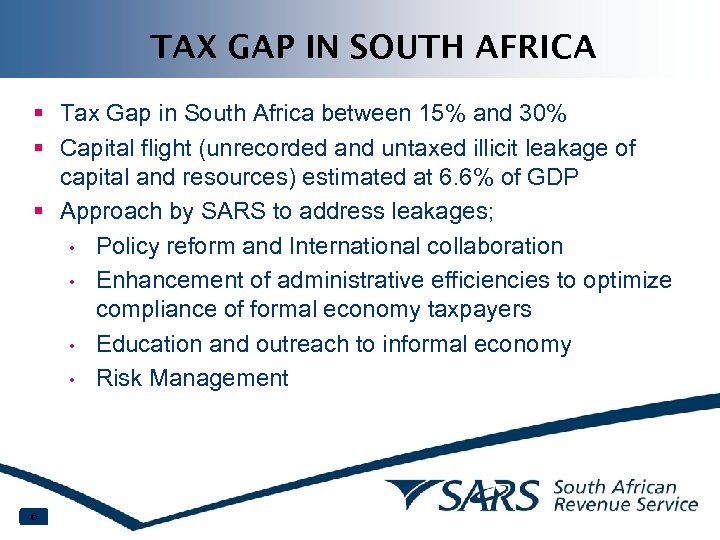 TAX GAP IN SOUTH AFRICA § Tax Gap in South Africa between 15% and