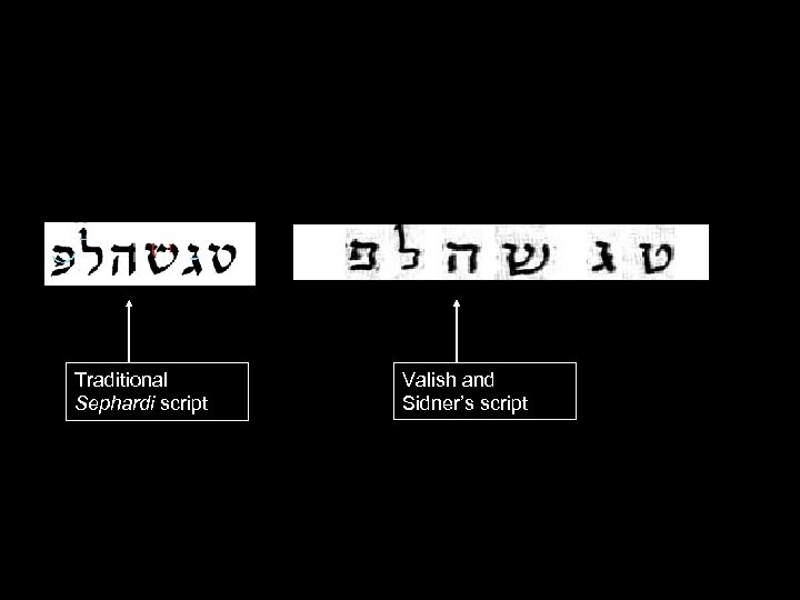 Traditional Sephardi script Valish and Sidner’s script 