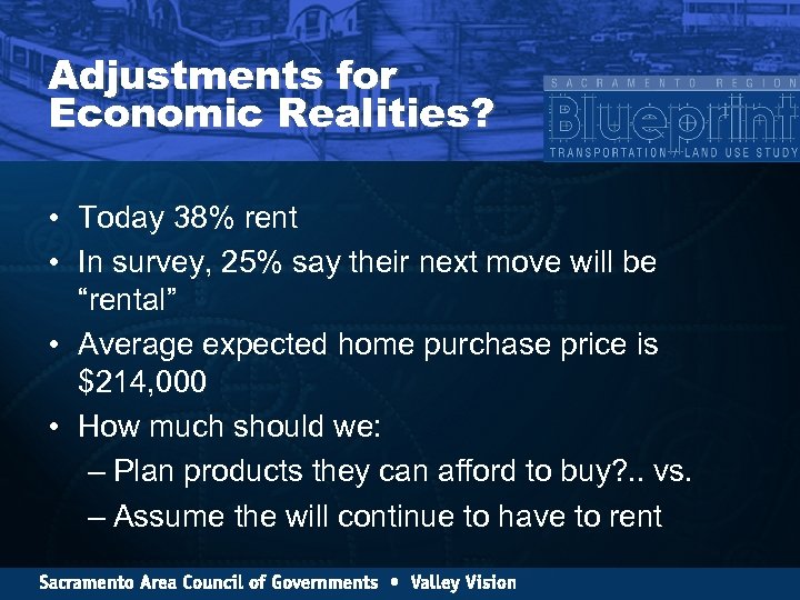 Adjustments for Economic Realities? • Today 38% rent • In survey, 25% say their
