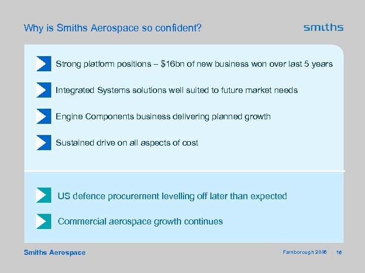 Why is Smiths Aerospace so confident? Strong platform positions – $16 bn of new