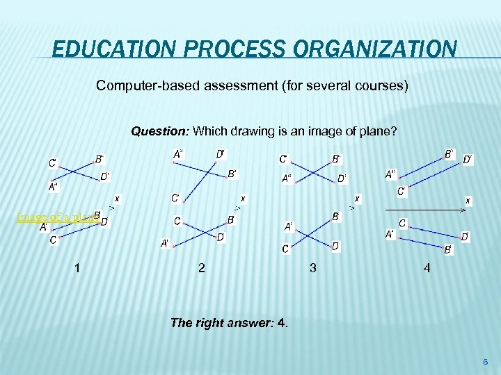 EDUCATION PROCESS ORGANIZATION Computer-based assessment (for several courses) Question: Which drawing is an image