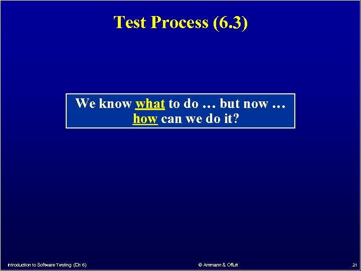 Test Process (6. 3) We know what to do … but now … how