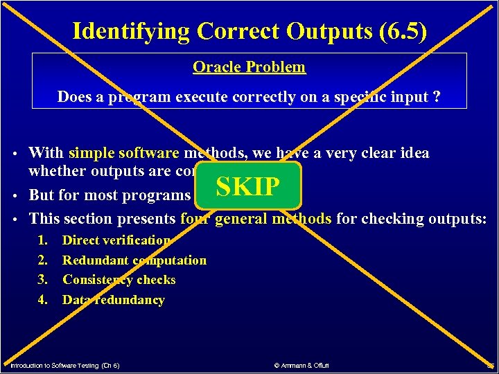 Identifying Correct Outputs (6. 5) Oracle Problem Does a program execute correctly on a