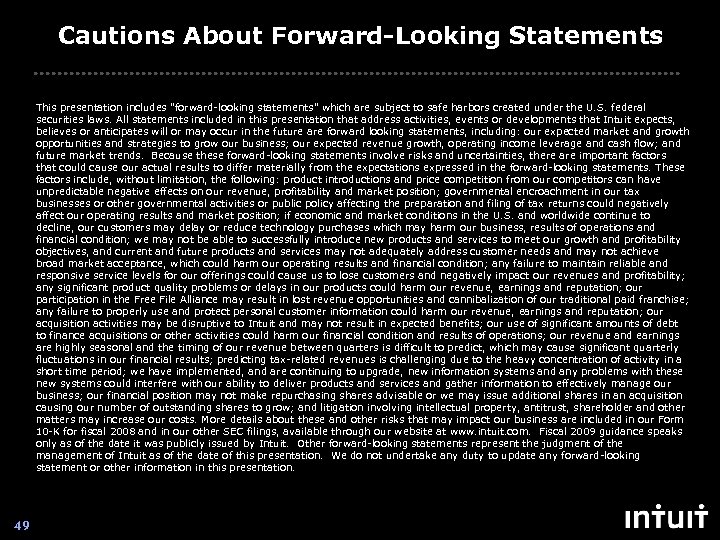 Cautions About Forward-Looking Statements This presentation includes 